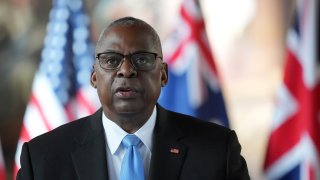 FILE – Secretary of Defense Lloyd Austin speaks in Greenwich, London, Sept. 26, 2024.