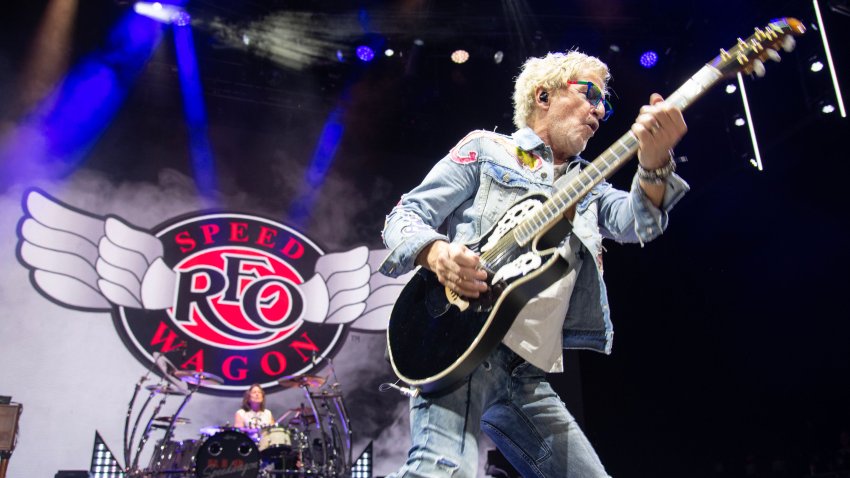 ENGLEWOOD, COLORADO – AUGUST 28: Kevin Cronin and Bryan Hitt of REO Speedwagon performs during their Summer Road Trip Tour at Fiddler’s Green Amphitheatre on August 28, 2024 in Englewood, Colorado. (Photo by Thomas Cooper/Getty Images)