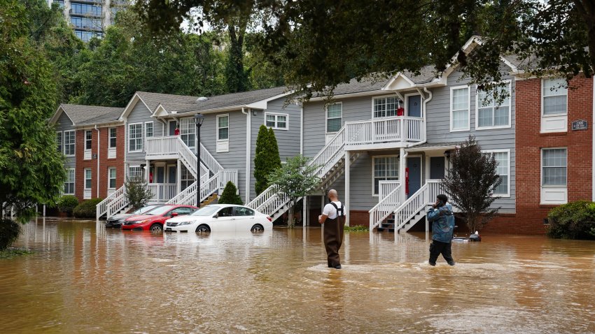 An apartment at Peachtree Park Apartments can be seen flooded