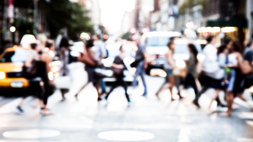 People on the street in New York downtown.