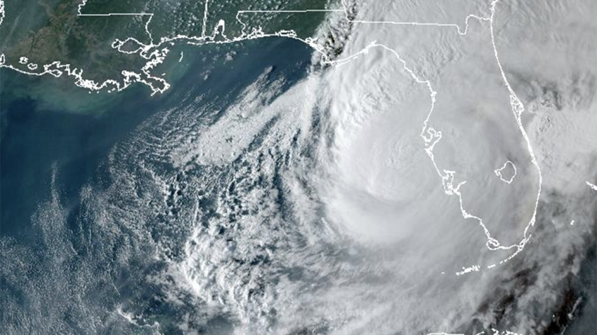 A satellite image of Hurricane Milton approaching Florida on Oct. 9, 2024.