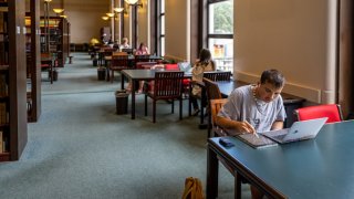 HOUSTON, TEXAS – AUGUST 29: Students study in the Rice University Library on August 29, 2022 in Houston, Texas.