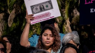 San Diego city officials and activists came together to call on business and government officials to address pay inequities for Latinas in San Diego, CA on Dec. 8, 2022.