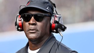 Michael Jordan, NBA Hall of Famer and co-owner of 23XI Racing looks on during the NASCAR Cup Series FireKeepers Casino 400 at Michigan International Speedway on August 18, 2024 in Brooklyn, Michigan. 