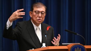 TOKYO, JAPAN – OCTOBER 1: Japan’s new Prime Minister Shigeru Ishiba attends a press conference at the prime minister’s office on October 1, 2024 in Tokyo, Japan. 