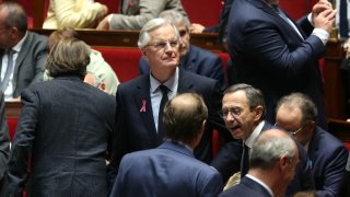 French Prime Minister Michel Barnier (C) ahead of his general policy statement to the French National Assembly in Paris on October 1, 2024. Barnier, a right-wing former EU Brexit negotiator, was appointed three weeks ago by French President to bring some stability after the political chaos created by a hung parliament that resulted from snap elections this summer. 