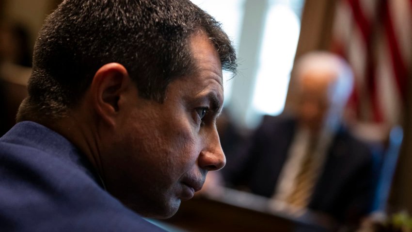 US Transportation Secretary Pete Buttigieg attends a Cabinet meeting with US President Joe Biden in the Cabinet Room of the White House in Washington, DC, on September 20, 2024. 