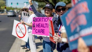 Arizona residents rally for abortion rights on April 16, 2024 in Phoenix, Arizona.