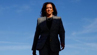 Democratic presidential nominee U.S. Vice President Kamala Harris walks to board Air Force Two to depart for Michigan, at Joint Base Andrews, Maryland, U.S. October 28, 2024.