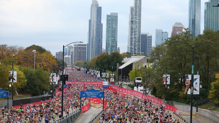 CHICAGO, ILLINOIS – OCTOBER 13: Runners compete at the start of the 2024 Chicago Marathon on October 13, 2024 in Chicago, Illinois. (Photo by Michael Reaves/Getty Images)