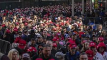 Supporters of Republican presidential nominee former President Donald Trump enter a campaign rally at Madison Square Garden, Sunday, Oct. 27, 2024, in New York. (AP Photo/Yuki Iwamura)