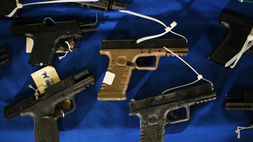 Ghost guns that were secured by the DC Metropolitan Police Department are on display