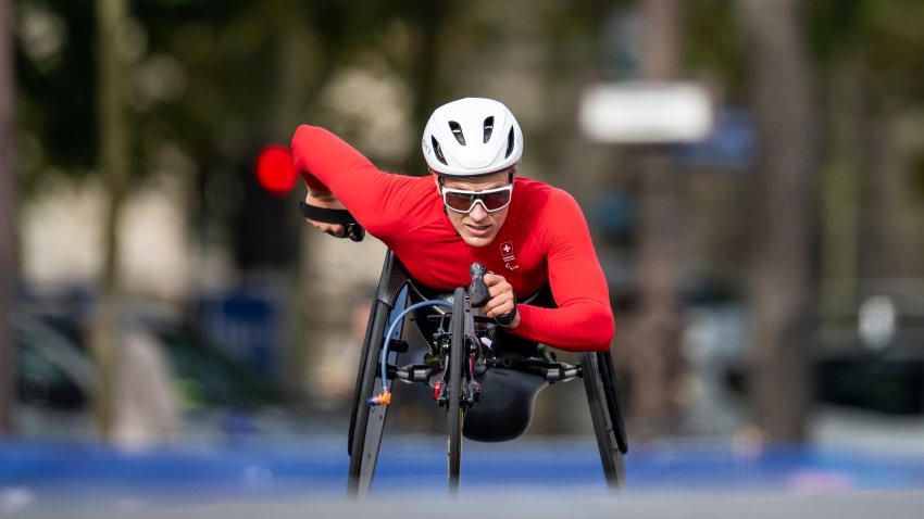 PARIS, FRANCE – SEPTEMBER 8: Catherine Debrunner of Team Switzerland competes during the Women’s Marathon – T54 on day eleven of the Paris 2024 Summer Paralympic Games on September 8, 2024 in Paris, France. (Photo by Tom Weller/VOIGT/GettyImages)