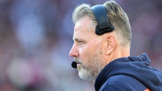 LANDOVER, MARYLAND – OCTOBER 27: Head coach Matt Eberflus of the Chicago Bears looks on during the first quarter against the Washington Commanders at Northwest Stadium on October 27, 2024 in Landover, Maryland. (Photo by Greg Fiume/Getty Images)