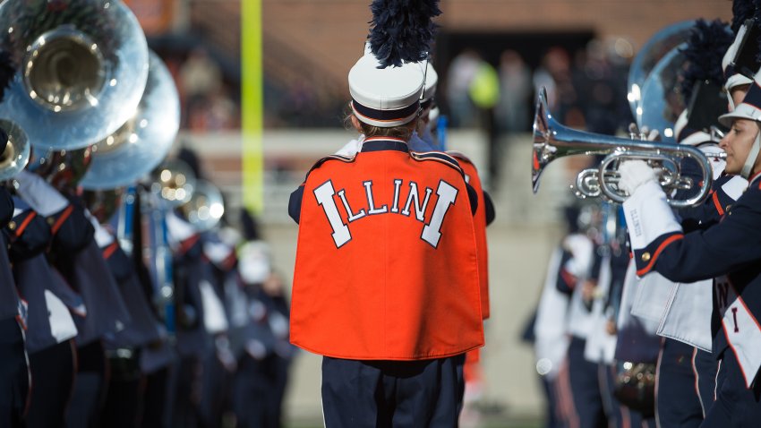 14 November 2015: Illinois Fighting Illini Marching Band perform in action during a Big Ten football game between the Illinois Fighting Illini and the Ohio State Buckeyes at Memorial Stadium, in Champaign, IL. (Photo by Robin Alam/Icon Sportswire) (Photo by Robin Alam/Icon Sportswire/Corbis/Icon Sportswire via Getty Images)