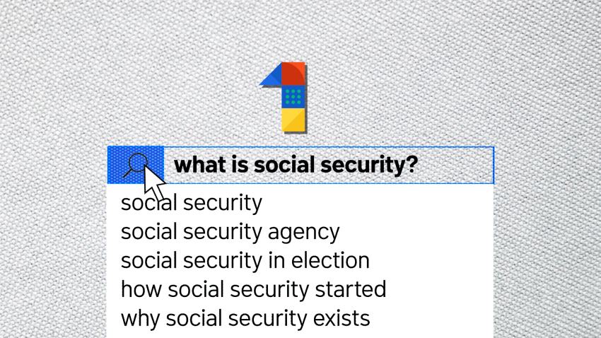 Search bar with the question "What is social security?"