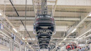 Skoda Kodiaq automobiles on the production line at the Volkswagen AG plant in Bratislava, Slovakia, on Friday, Dec. 1, 2023.