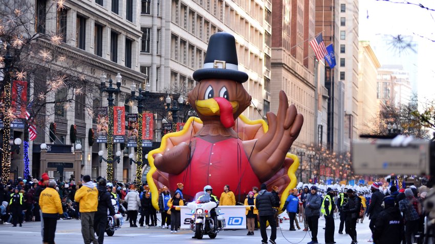 CHICAGO, UNITED STATES – NOVEMBER 23:Thanksgiving parade takes place in downtown Chicago on Thanksgiving morning, Thursday, November 23, 2023.The Chicago 2023 Thanksgiving Parade include classic marching bands, festive floats, live performances and Teddy the Turkey and other giant helium balloon. (Photo by Jacek Boczarski/Anadolu via Getty Images)