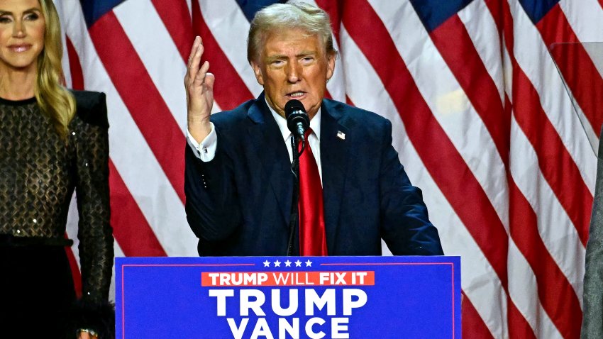 Former US President and Republican presidential candidate Donald Trump speaks during an election night event at the West Palm Beach Convention Center in West Palm Beach, Florida, on November 6, 2024. Republican former president Donald Trump closed in on a new term in the White House early November 6, 2024, just needing a handful of electoral votes to defeat Democratic Vice President Kamala Harris. (Photo by Jim WATSON / AFP) (Photo by JIM WATSON/AFP via Getty Images)