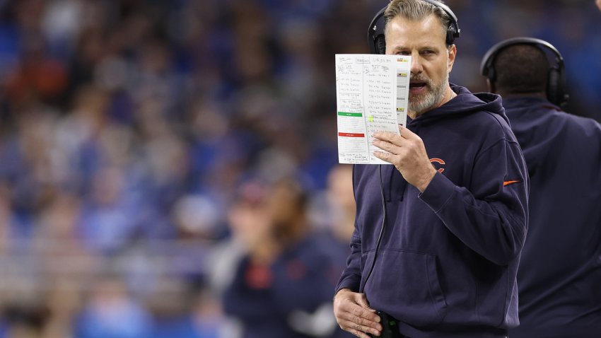 DETROIT, MICHIGAN – NOVEMBER 28: Head coach Matt Eberflus of the Chicago Bears looks on during the first quarter against the Detroit Lions at Ford Field on November 28, 2024 in Detroit, Michigan. (Photo by Mike Mulholland/Getty Images)