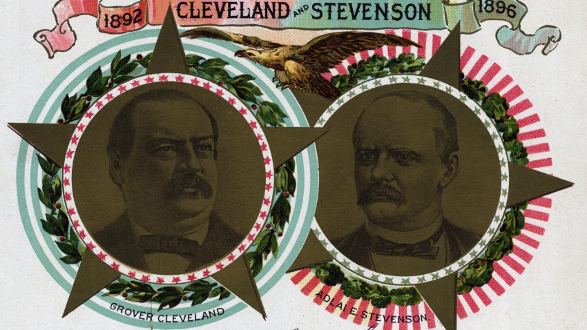 (Original Caption) Cigar box label endorsing “Cleveland and Stevenson” for Grover Cleveland and Adlai Stevenson, lithograph.