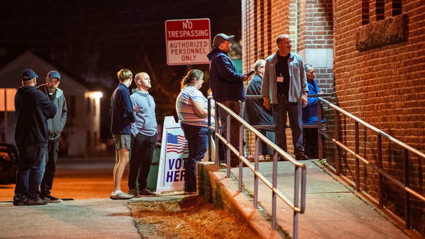 People wait in line to vote at the Green Street Community Center in Concord, New Hampshire, on Nov. 5, 2024.