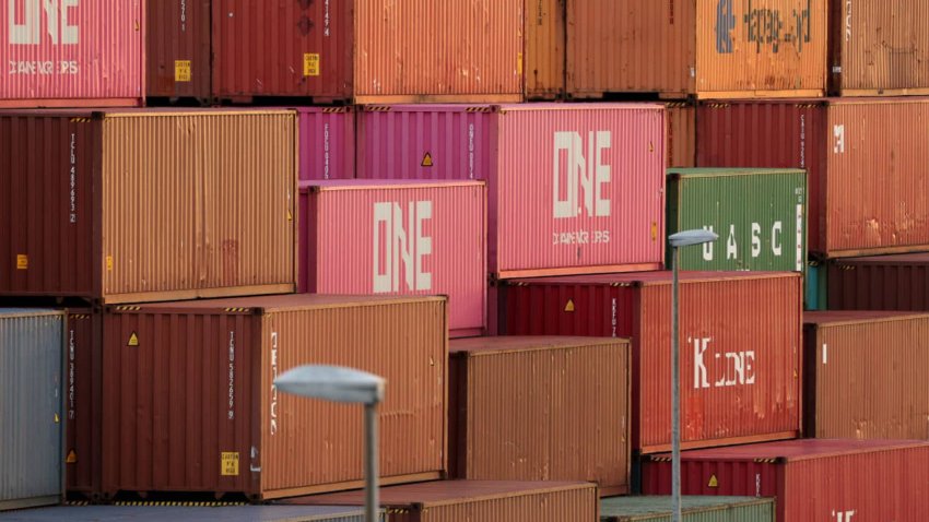 Containers at a shipping terminal in Yokohama, Japan on Oct. 18, 2021. Japan’s trade deficit surged in September as imports overwhelmed export growth.