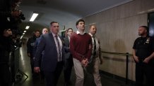 NEW YORK, NEW YORK - DECEMBER 23: Luigi Mangione arrives at Manhattan Criminal Court on December 23, 2024 in New York City. Mangione, 26, is set to appear for his arraignment on state murder charges in the killing of UnitedHealthcare CEO Brian Thompson on a Manhattan street on December 4. (Photo by Spencer Platt/Getty Images)
