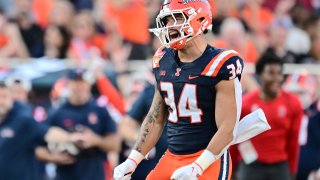 ORLANDO, FLORIDA – DECEMBER 31: Ryan Meed #34 of the Illinois Fighting Illini reacts as the South Carolina Gamecocks misses a field goal attempt in the second quarter of the 2024 Cheez-It Citrus Bowl at Camping World Stadium on December 31, 2024 in Orlando, Florida. (Photo by Julio Aguilar/Getty Images)