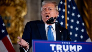 U.S. President-elect Donald Trump speaks at a news conference at Trump’s Mar-a-Lago resort on December 16, 2024 in Palm Beach, Florida. 