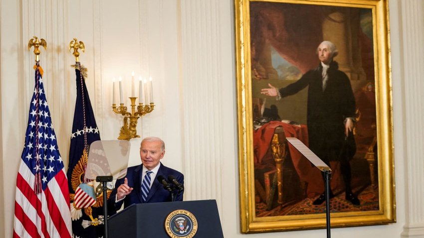  U.S. President Joe Biden speaks as he participates in a bill signing ceremony for the “Social Security Fairness Act” in the East Room of the White House, in Washington, U.S. on Jan. 5, 2025.