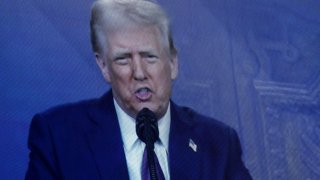 U.S. President Donald Trump makes a special address remotely during the 55th annual World Economic Forum (WEF) meeting in Davos, Switzerland, January 23, 2025. 