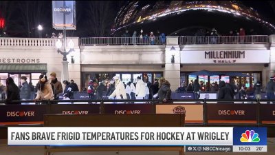 Fans brave the cold for hockey at Wrigley Field