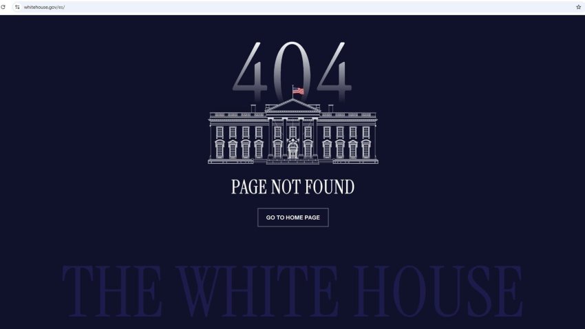 This screenshot captured on Jan. 21, 2025, shows the error message that now appears on what was the Spanish language version of the White House homepage during President Joe Biden’s administration.