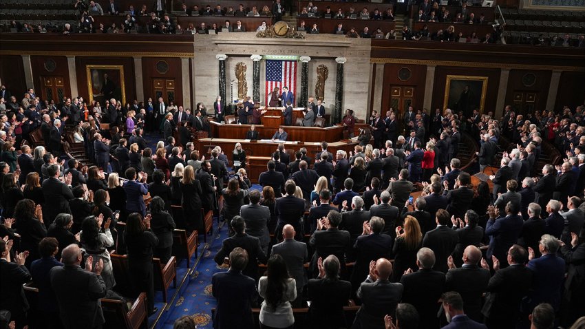 Vice President Kamala Harris shakes hands with House Speaker Mike Johnson of La., after a joint session of Congress confirmed the Electoral College votes, affirming President-elect Donald Trump's victory in the presidential election, Monday, Jan. 6, 2025, at the U.S. Capitol in Washington.