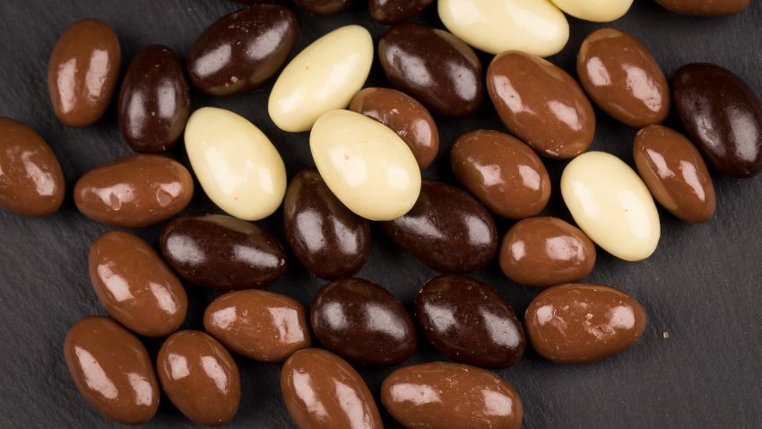 Almonds in white, dark, milk chocolate