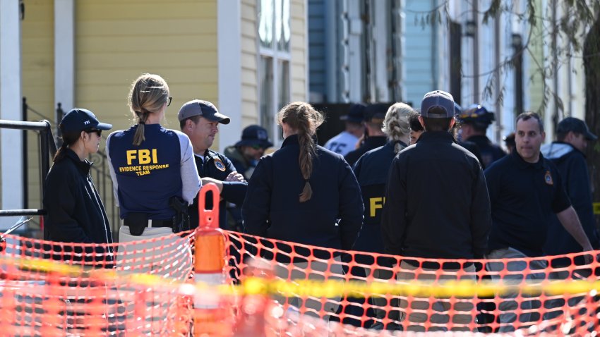 NEW ORLEANS, LOUISIANA, UNITED STATES – JANUARY 2: Police, ATF and FBI agents are seen outside of a house where a fire took place on Mandeville Street that is connected to the mass casualty Bourbon Street terrorist attack in New Orleans, Louisiana on Thursday, January 2, 2025. Bomb-making materials were found inside of the residence. 42-year-old Shamsud-Din Jabbar drove a pickup truck around a police barricade across Bourbon Street, striking dozens of pedestrians who had been celebrating the arrival of the New Year. Jabbar was killed in a shootout with law enforcement that wounded two New Orleans police officers. Over 10 people were killed in the early morning hours of New Year’s Day. (Photo by Kyle Mazza/Anadolu via Getty Images)