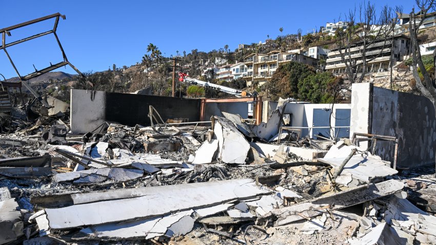 A view of debris of Paris Hilton's house at Malibu Beach during 'Palisades Fire' in Los Angeles, California, United States on January 12, 2025.