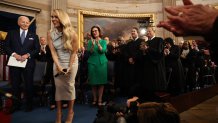 Country music artist Carrie Underwood reacts after performing during inauguration ceremonies in the Rotunda of the US Capitol on January 20, 2025 in Washington, DC. Donald Trump takes office for his second term as the 47th president of the United States. (Photo by Chip Somodevilla / POOL / AFP) (Photo by CHIP SOMODEVILLA/POOL/AFP via Getty Images)