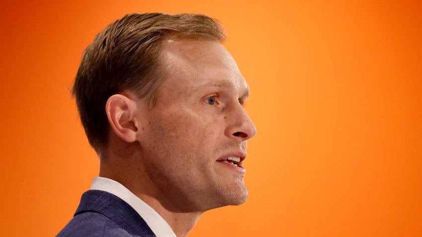 LAKE FOREST, ILLINOIS – JANUARY 22: Newly named head coach Ben Johnson of the Chicago Bears speaks to the media during a introductory press conference at PNC Center at Halas Hall on January 22, 2025 in Lake Forest, Illinois. (Photo by Michael Reaves/Getty Images)