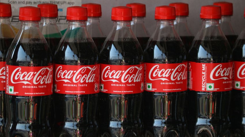 Coca-Cola bottles are seen at a shop in Srinagar, Jammu and Kashmir, on January 28, 2025. Coca-Cola recalls its drinks in some countries across Europe after detecting ”higher levels” of the chemical chlorate. (Photo by Firdous Nazir/NurPhoto via Getty Images)