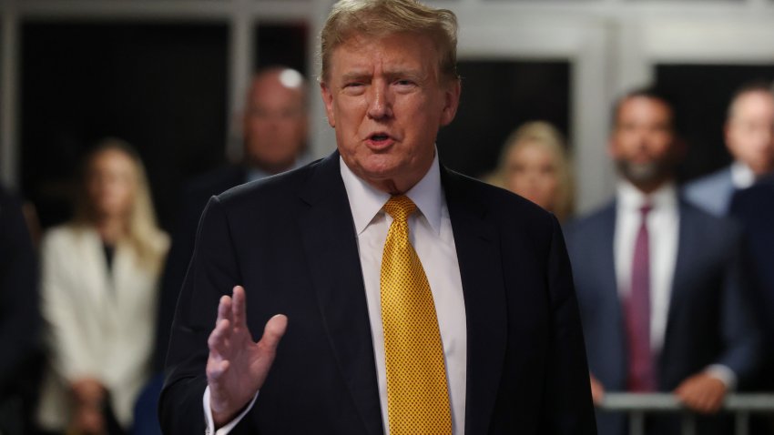 May 21, 2024; New York, NY, USA; Former U.S. President Donald Trump speaks after a break during his hush money trial at Manhattan Criminal Court on May 21, 2024 in New York City. The defense has rested their case in former President Trump’s hush money trial in which he declined to testify in. Judge Juan Merchan says to expect summations and closing arguments in the criminal trial next week. Former U.S. President Trump faces 34 felony counts of falsifying business records in the first of his criminal cases to go to trial. Mandatory Credit: Michael M. Santiago/Pool via USA TODAY NETWORK