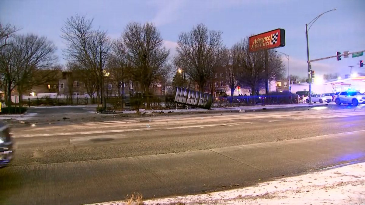 SUV, semi head-on crash knocks over Chicago bus stop, leaves pedestrian hospitalized