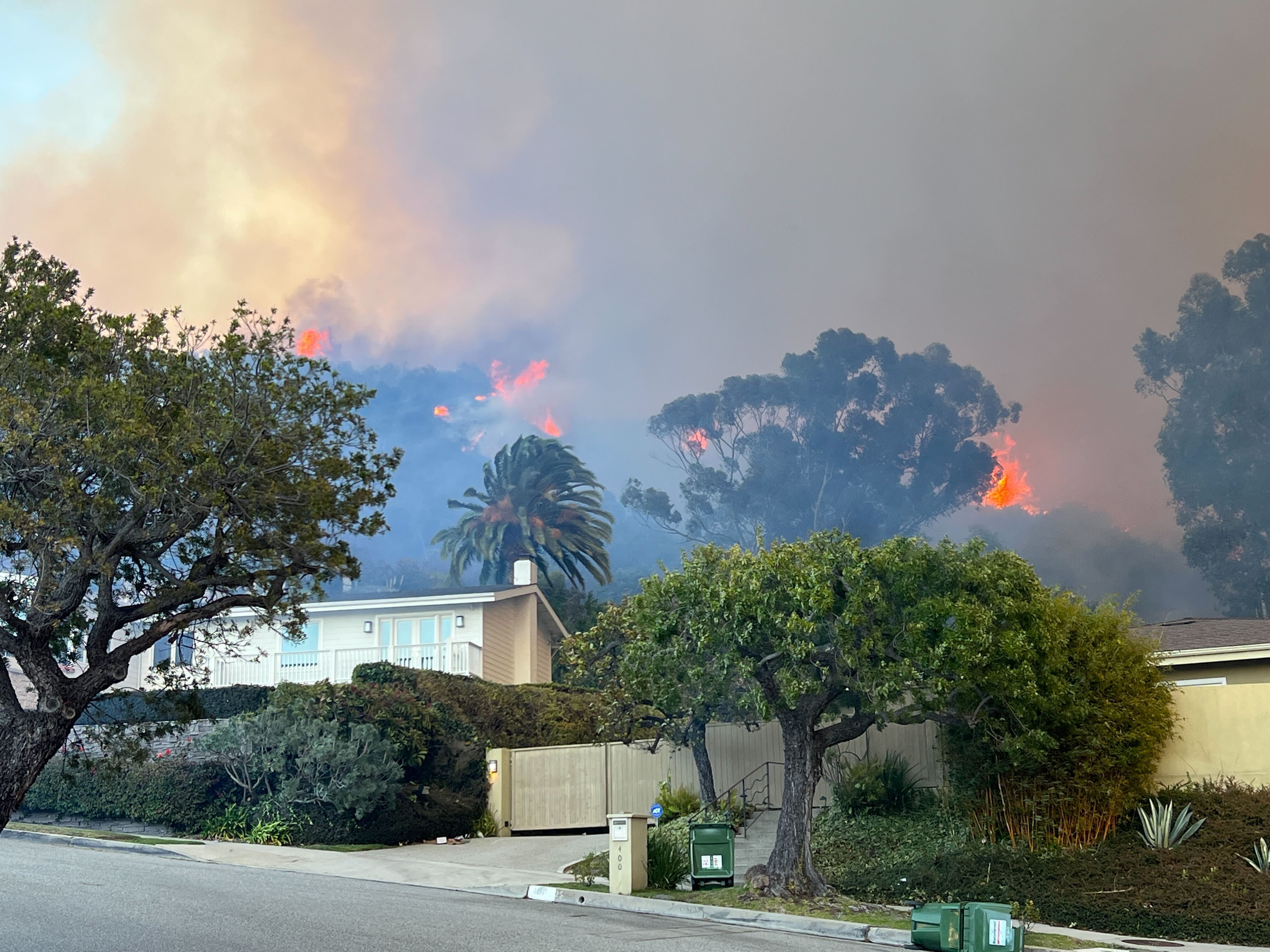 A view of flames Tuesday Jan. 7, 2025 in Pacific Palisades.