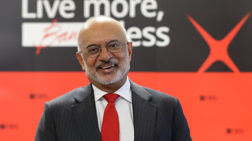 Piyush Gupta, chief executive officer of DBS Group Holdings Ltd., during a news conference in Singapore, on Monday, Feb. 10, 2025. DBS shares jumped after the lender reported earnings that met expectations and unveiled a investor payout plan.?