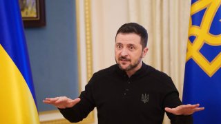 Ukrainian President Volodymyr Zelenskyy speaks to journalists during press conference in Kyiv, Ukraine, Wednesday, Feb. 26, 2025.
