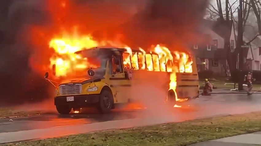 School bus on fire
