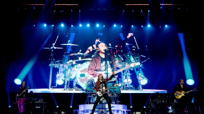 MADRID, SPAIN – JULY 03: Fher Olvera, Sergio Vallín, Alex González and Juan Calleros of Maná perform at WiZink Center on July 03, 2024 in Madrid, Spain. (Photo by Samuel de Roman/Redferns)