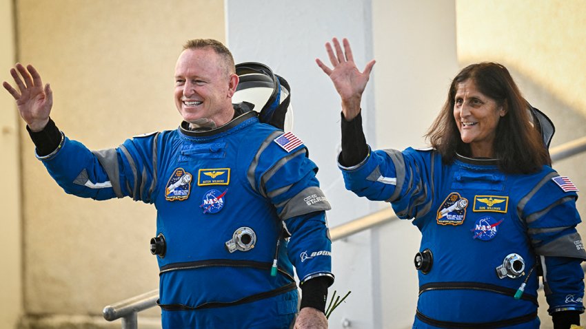 NASA astronauts Suni Williams and Butch Wilmore in Cape Canaveral, Fla., on June 5, 2024.