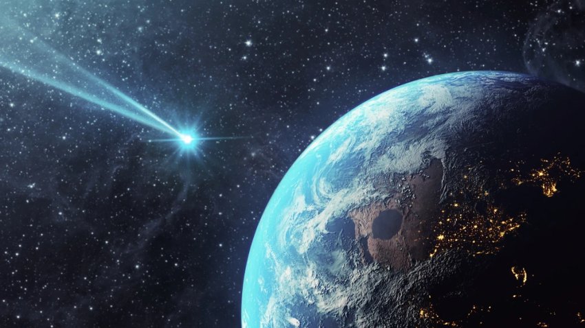 An artist’s impression of an asteroid flying toward Earth.